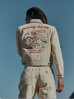 P&CO Jacket Chasing Sunsets Embroidered Cream Jacket size 2
